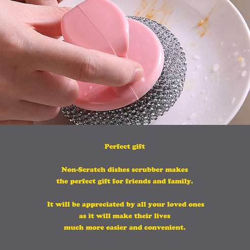 Non-Scratch Dishes Scrubber, Kitchen Steel Wool, Detachable Handle Cleaner Sponge, Easy Scouring Scrubbing Brush, 10 Pcs