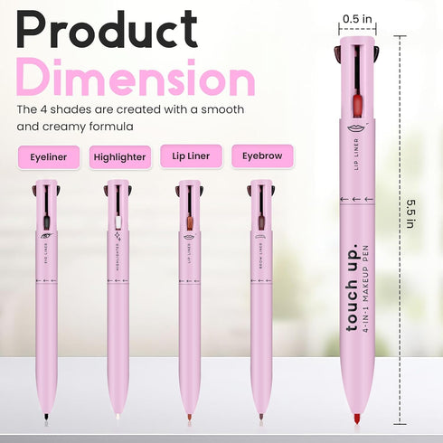 4 in 1 Makeup Pen - Refillable Makeup Pen for Easy Travel - Portable Makeup Set with Colored Eyeliner, Brow & Lip Liner & Highlighter - Cruelty-Free Beauty, Paraben-Free Makeup Pen