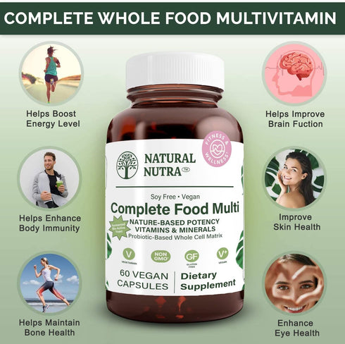 Natural Nutra Whole Food Complete Multivitamin and Mineral for Women and Men, Energy Booster, 60 Capsules