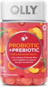 OLLY Probiotic + Prebiotic Gummy, Digestive Support, 500 Million CFUs, Peach, 60 Count, Adult Chewable