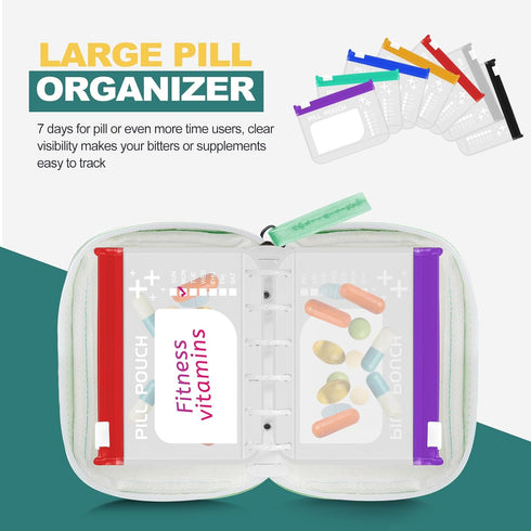 Set Water-Proof Pill Pouch Large Pill Organizer, Pill Loose-Leaf Storage with Color-Coded Medicine Pouches,BPA Free