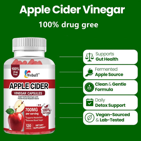 Webuff 700mg 120 Count Immune (Pack 2) Apple Cider Vinegar Capsules | Extra Strength ACV with The Mother | Supports