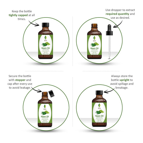 SVA Neem Seed Oil, 4 Fl Oz, 100% Natural Cold Pressed for Face, Skin Care, Hair Care, Body Massage