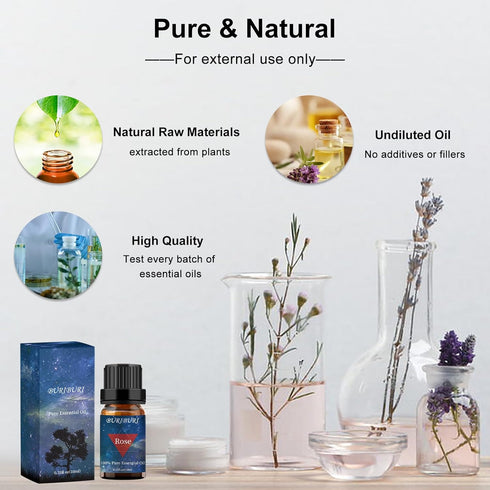 BURIBURI Rose Essential Oil for Diffuser, 100% Pure Natural Aromatherapy - 10ml Romantic Rose Scented Oil