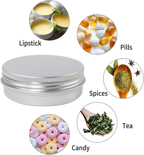 Moretoes 48 Pack 2 Oz Metal Round Tins, Aluminum Tin Cans with Screw Lid for Salve, Spices or Candies