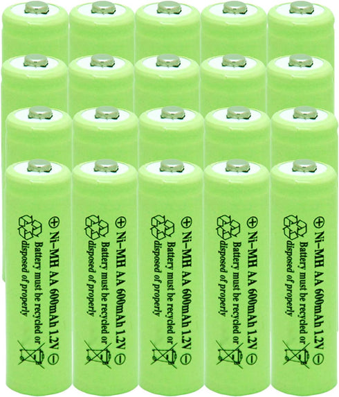 Solar Light AA Ni-MH 600mAh 1.2V Rechargeable Batteries for Solar Lights (20 Pack)