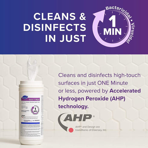 Diversey Oxivir 1 100850922 Ready-To-Use Disinfectant Cleaning Wipes, 60-Wipes, No Fragrance Added