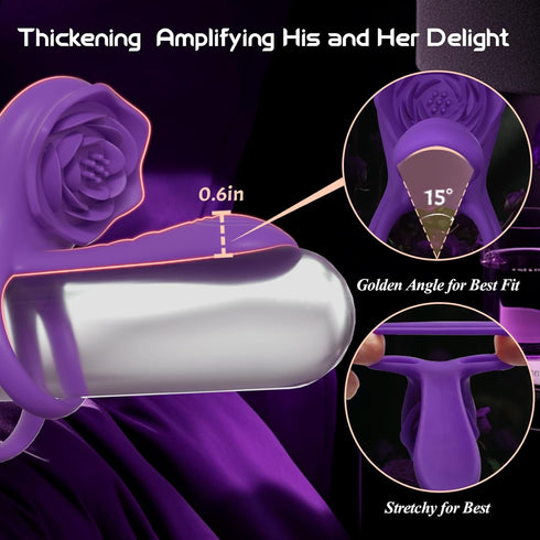 MOVGANI Mens Womens Rose Sex Toy - Vibrating Penis Ring Girth Sleeve, Adult Sex Toys & Games for Couples Men Pleasure