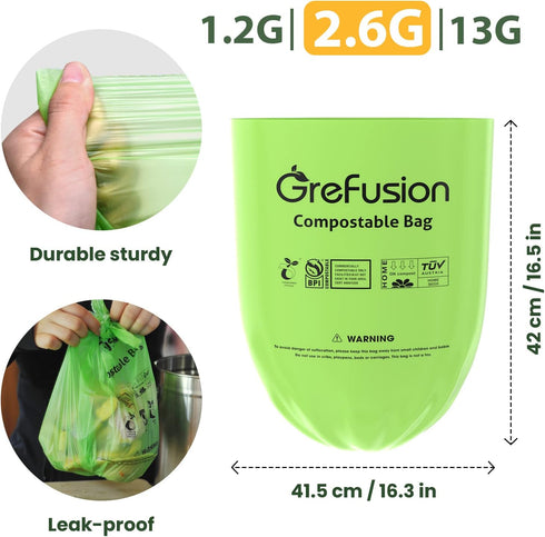 2.6 Gallon Compostable Trash Bags, 100 Count, Extra Thick 0.71 Mil, Certified by BPI and ASTM D6400