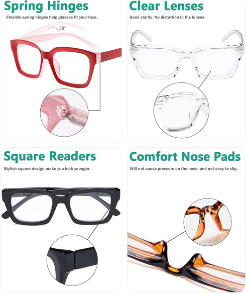 Eyekepper 4 Pack Ladies Reading Glasses, Oversized Square Design for Women