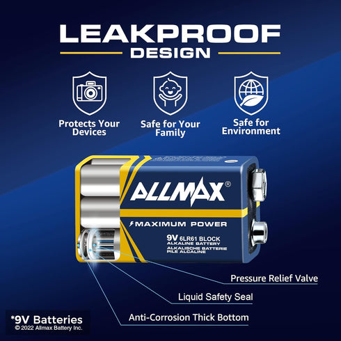 Allmax 9V Maximum Power Alkaline Batteries, 4 Count – Ultra Long-Lasting
