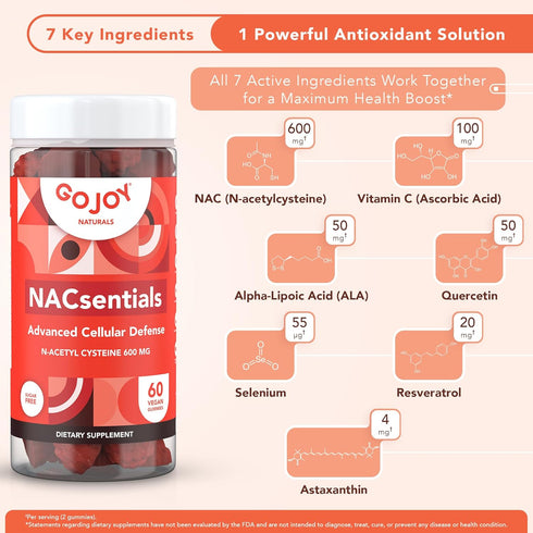 7-in-1 Vegan NAC 600mg Gummies - Sugar Free N Acetyl Cysteine Supplement with Vitamin C, ALA, Resveratrol & More