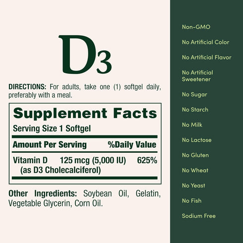 Immune 2000IU D3, 150 Nature's Bounty Vitamin D, Supports Health & Bone Health, Vitamin Softgels