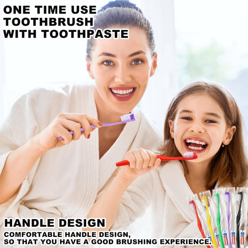 100pcs Disposable Toothbrushes with Toothpaste,Single Use Toothbrush with Toothpaste Individually Wrapped Disposable Travel Toothbrushes Kit Bulk for Homeless,Airbnb,Hotel,Guests(5 Colors)