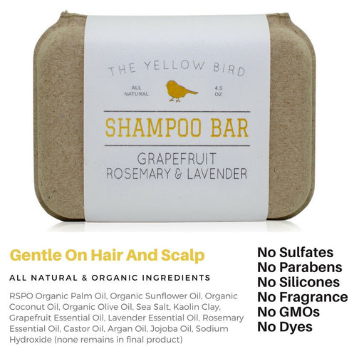 The Yellow Bird Solid Bar Shampoo Soap, Grapefruit, Rosemary, Lavender, Mild Natural Ingredients
