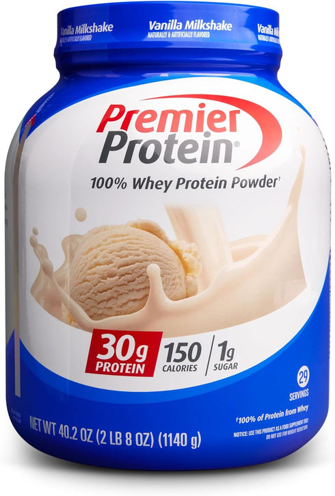 Premier Protein Protein Powder, 30g Protein, Vanilla Milkshake, 1g Sugar, 29 Servings, Gluten Free