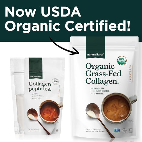 Natural Force Organic Clean Collagen Peptides Powder, USDA Certified Organic, Unflavored, 10.7oz