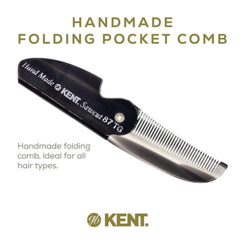 Kent 87T Graphite Handmade Folding Pocket Comb for Men, Fine Tooth Hair Comb for Grooming