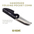 Kent 87T Graphite Handmade Folding Pocket Comb for Men, Fine Tooth Hair Comb for Grooming