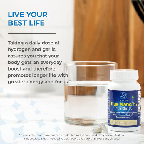 True Nano H2 with Garlic by H2 Universe - Molecular Hydrogen with Active Nanobubbles, 60 Capsules