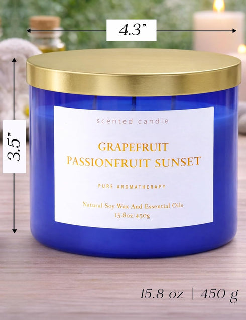 Sunset 3-Wick 15.8 oz Grapefruit Passionfruit Soy Candle | Large Scented Candle for Home | Clean Burn Long Lasting |