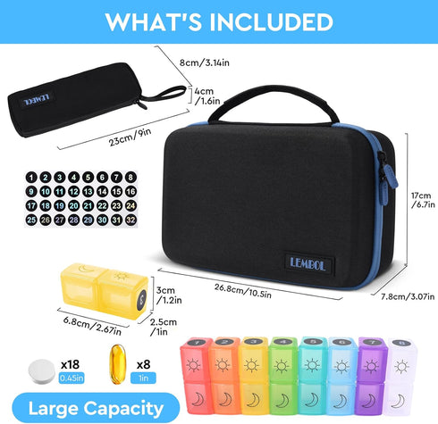 LEMBOL 2 30 Bag,32 Compartments,1 Monthly Pill Organizer Times a Day, Day Pill Organizer Box AM PM with Weekly Pill