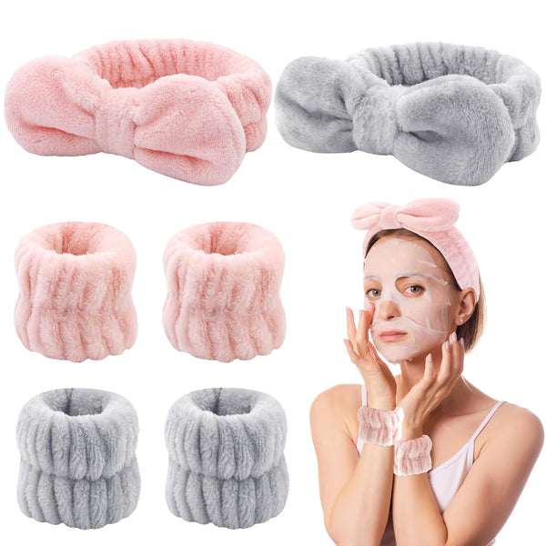 6 Pack Spa Headband and Wrist Washband Set for Washing Face, Makeup Headband & Wristbands for Skincare