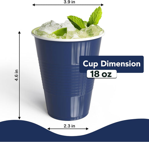 Party Solids 18 Oz 100 Pack Navy Plastic Cups For Party Supplies | Navy Disposable Cups Plastic | Disposable Drinkware