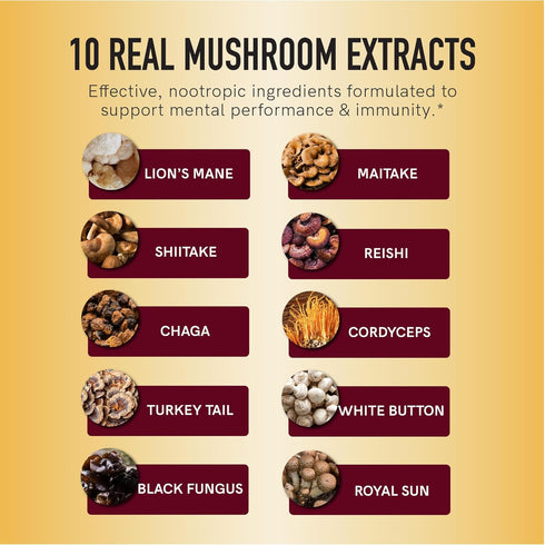Mushroom Gummies 60ct, 10-in-1 Blend with Lions Mane, Turkey Tail, Reishi, Chaga, Cordyceps, Maitake & More