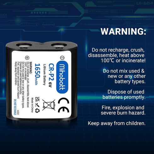 Mihobatt 5-Pack CR-P2 6V 1650mAh 223A, DL223A, EL223AP, 2CR-P2 Battery, Lithium Replacement
