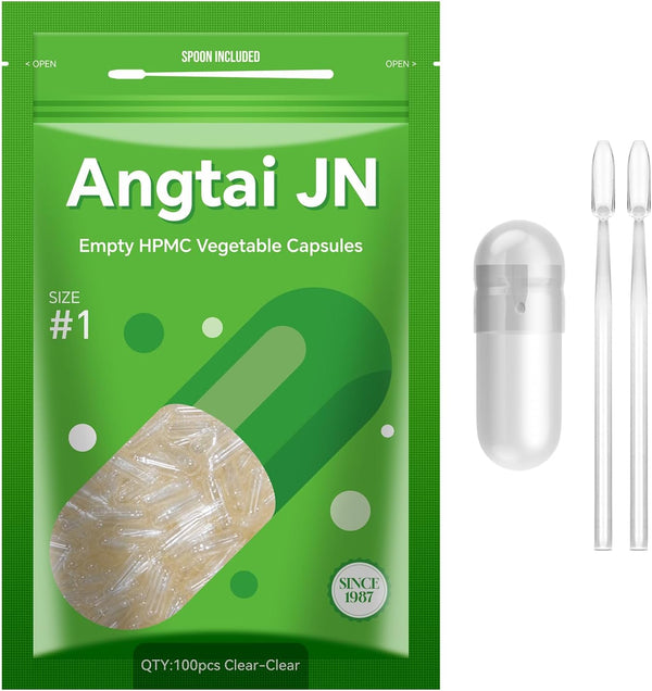Empty Vegan Capsules Size 1 - 100 Count with 2 Micro Lab Spoons for DIY Supplement Filling Kit