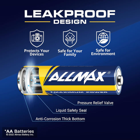 Allmax 16 Count AA Maximum Power Alkaline Batteries – Ultra Long-Lasting, 10-Year Shelf Life