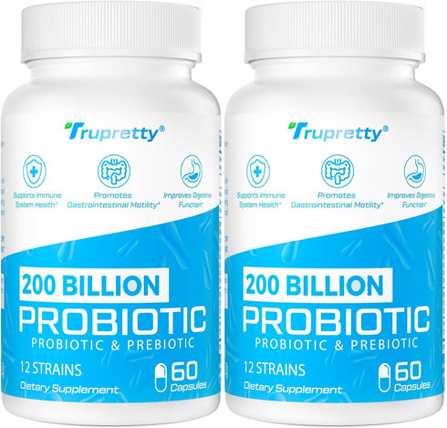 200 Billion CFUs, 120 Capsules, 12 Strains Probiotics for Women Men, Daily Supplement with 3 Prebiotics, Shelf Stable