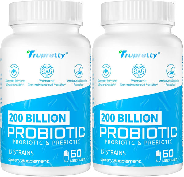 200 Billion CFUs, 120 Capsules, 12 Strains Probiotics for Women Men, Daily Supplement with 3 Prebiotics, Shelf Stable