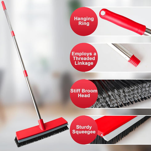 Loulicia 15.7 Inch 2 1 52.4 inch Floor Scrub Brush Removable Stainless Steel Handle in Scrape Brush Stiff Bristle