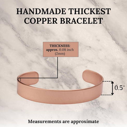 Handmade Pure Copper Bracelet for Women and Men, Thickest Adjustable Carved Copper Bracelet for Pain and Stress Relief