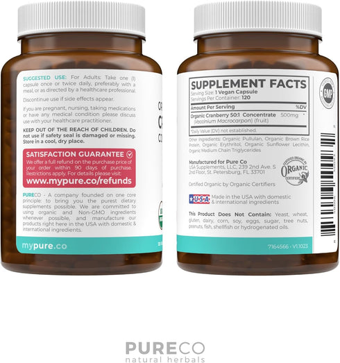 USDA Organic Cranberry Pills - 50:1 Concentrate Equals 25,000mg of Fresh Cranberries for Urinary Tract Health, 120