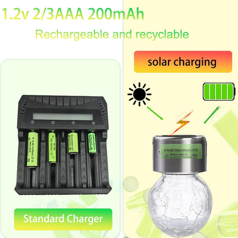 Yibatopow 8 Packs 2/3AAA 1.2v 200 Batteries,2/3 Ni-MH mah Rechargeable AAA Battery for Solar Lights,Outdoor Solar