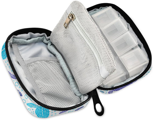 Naanle 7 Vintage Sea Turtle Pill Box Day Pill Case Travel Pill Organizer Bag with Zipper Portable Weekly Case Compact