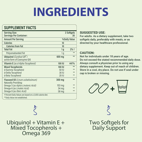 CoQ10 600mg Softgels | High Absorption CoQ10 Ubiquinol Supplement | Reduced Form Enhanced with Vitamin E & Omega 3 6 9 | Antioxidant Powerhouse Good for Health | 60 Softgels