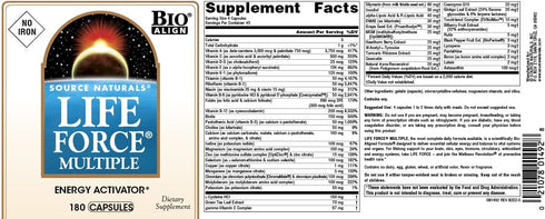 Source Naturals Life Force Multiple, Daily Multivitamin with Essential Vitamins, Minerals - 180 Capsules