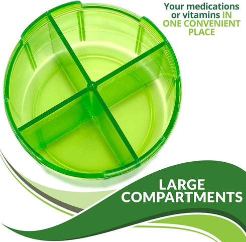 Round Pill Organizer Dispenser, Pack of 2, Pill Boxes with 4 Compartments for Medication & Vitamins