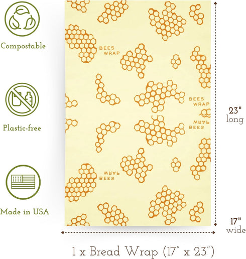 Bee's Wrap Reusable Beeswax Wraps for Food - Honeycomb Bread Wrap, Eco-Friendly Storage Bags