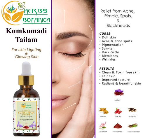 Kumkumadi Oil Pure Ayurveda Face Oil, Saffron Serum Moisturizer with 26 Herbs, 30 Ml