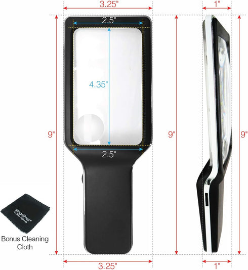 MagniPros 3X with 5X Zoom Magnifying Glass, 10 Anti Glare LEDs for Low Vision, Seniors