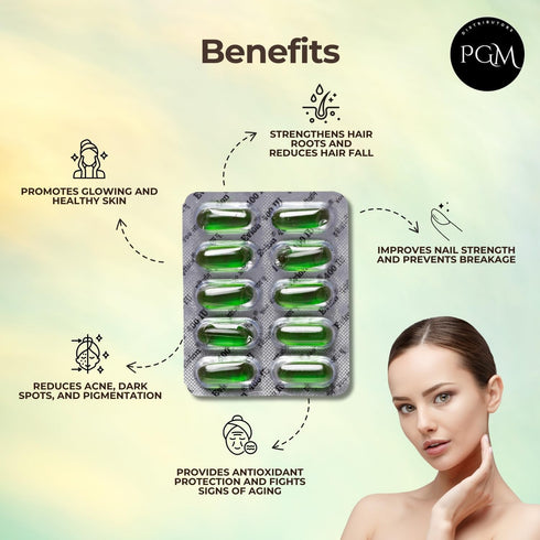 50 Evion Capsules Vitamin E for Glowing Skin, Strong Hair, Acne, Nails, 400mg