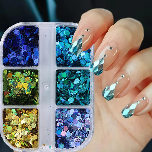 Laser Nail Art Sequins, 3D Irregular Multi-Shaped Glitter Flakes for Manicure Decoration, Nail Art Supplies Kit