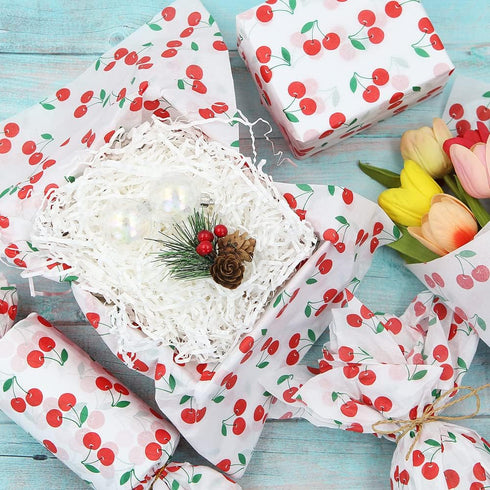 60 Sheet Cherry Tissue Paper 28 * 20 Inch Summer Fruit Design for Gift Wrapping and DIY Crafts Decorations