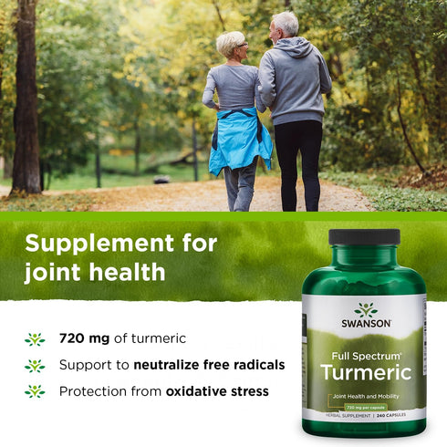 Swanson Turmeric Antioxidant Supplement, Joint Health, Cardiovascular, Liver Detox, 720 mg, 240 Capsules, 120 Servings