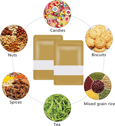 50 pcs Brown Smell Proof Bags, Resealable Stand Up Food Storage Bags with Window for Candy, Coffee, Small Business